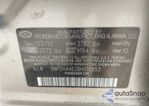 2011 Hyundai Elantra Limited z USA, uszkodzony, nr VIN 5NPDH4AE0BH010853